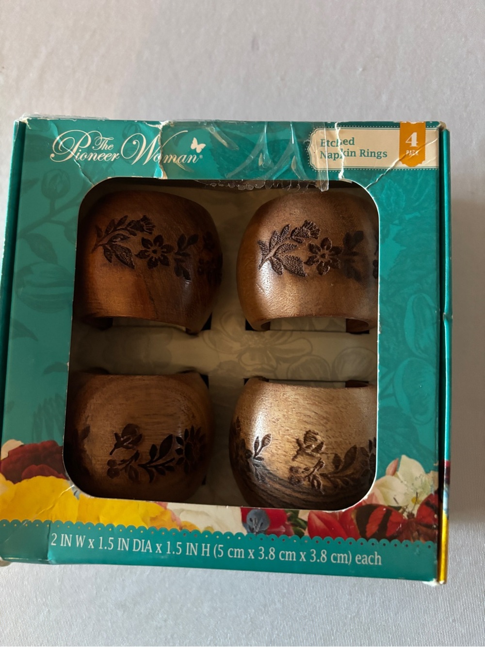 The Pioneer Woman Brown Wood Etched Napkin Rings - Set of 4